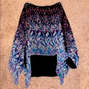 bebe NWOT Peacock Patterned Attached Shawl Over Cold Shoulder Black Shirt